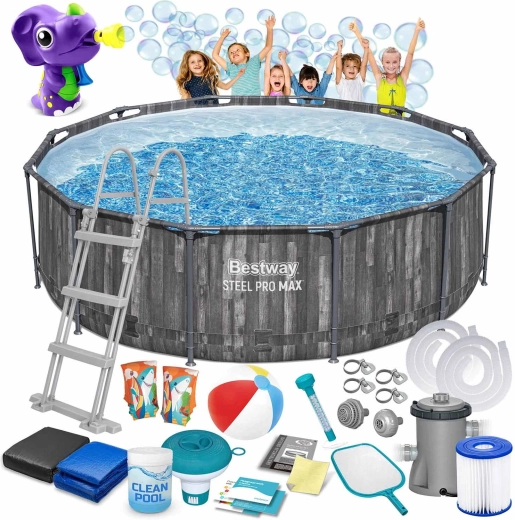 Gartenrahmenpool 366 × 100 cm BESTWAY Steel Pro MAX 18-in-1 + Gratis Seifenblasenmaschine