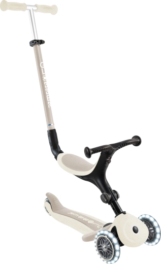 Globber GO UP ACTIVE LIGHTS ECOLOGIC 3in1 Kinderroller mit abnehmbarem Sitz, Kokos