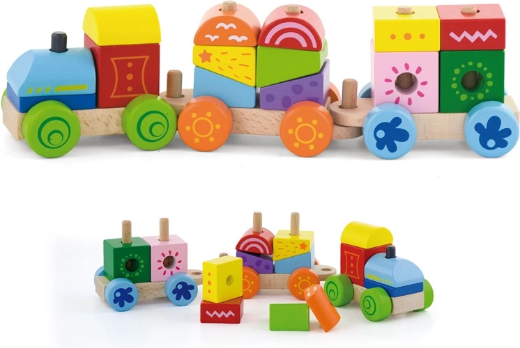 Babu bunter Holz-Zug mit Waggons