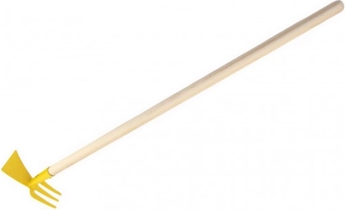 Zweiseitige Hacke ffcr Kinder gelb mit Stiel 80cm