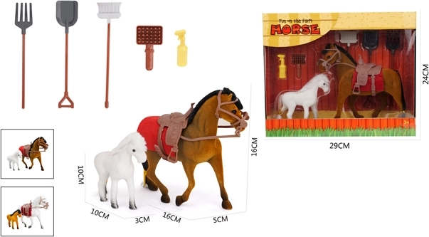 Pferd und Pony mit Zubehör, Set 7-tlg.