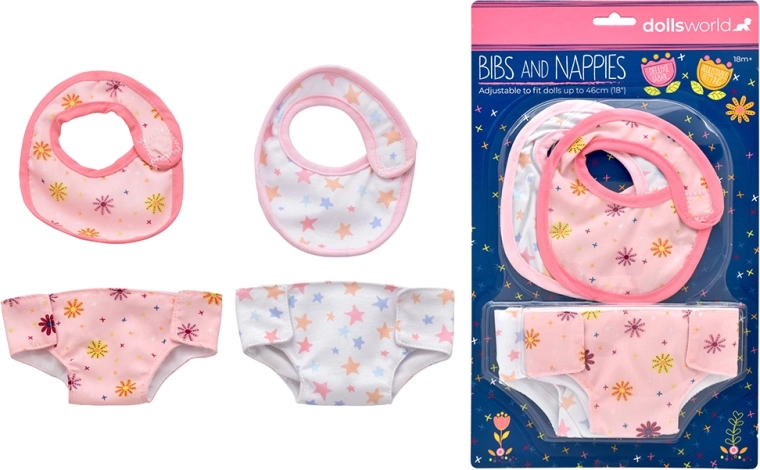 Dolls World Lätzchen und Windeln für Puppen 46 cm