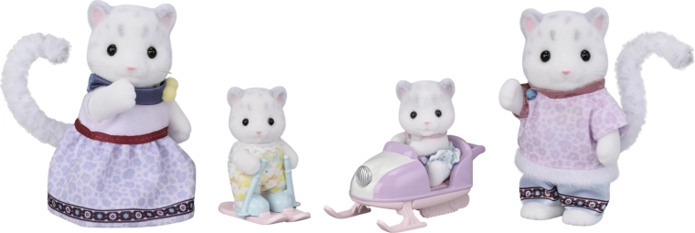 Sylvanian Families Schneeleoparden-Familie mit Schneescooter und Skiern