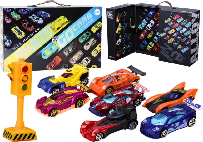 Rennwagen im Koffer mit Ampeln