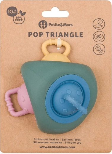 Silikon-Sensorikspielzeug und Beißring PETITE&MARS Pop Up Triangle Misty Green 10M+