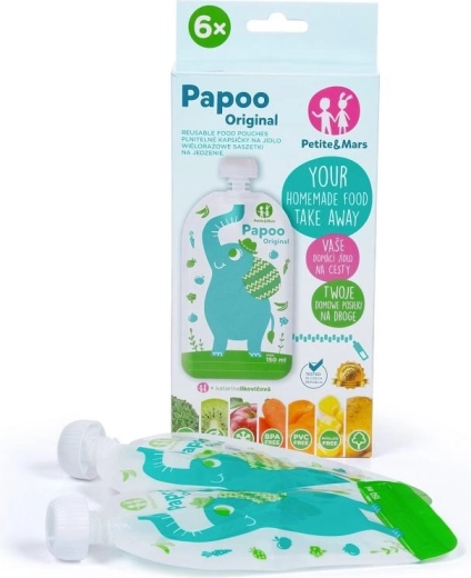 Petite&Mars wiederverwendbare Quetschbeutel für Nahrung Papoo Löwe 150 ml, 6 Stk.