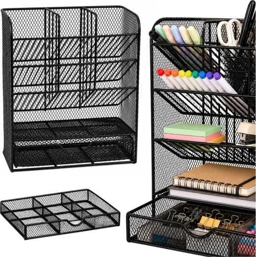 Metallischer Schreibtisch-Organizer für Bürobedarf, schwarz