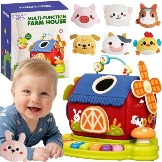 Woopie Baby interaktive Farm – Häuschen mit Sortierer und Piano + 7 Plüschtiere