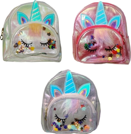 Kinder-Rucksack Einhorn mit silbernem Glanz und 3D-Applikationen