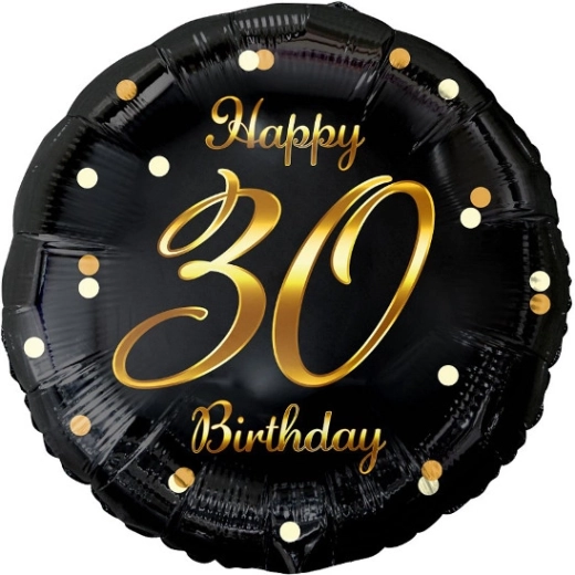 Folienballon Happy 30 Birthday – schwarz mit goldener Aufschrift