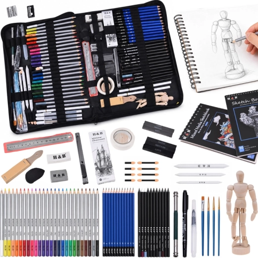 H&B professionelles Zeichen- und Skizzier-Set 100 Teile
