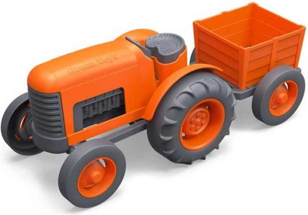 Oranger Traktor mit Anhänger von Green Toys
