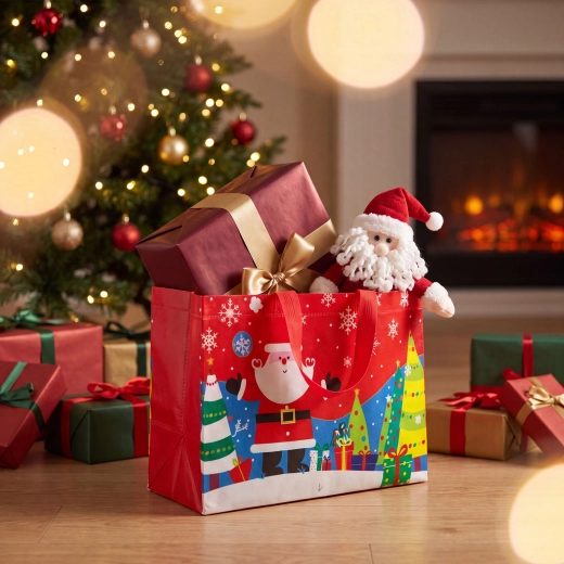 Weihnachtliche Geschenktaschen aus Vliesstoff, 33 × 25 × 17 cm, 12 Stück