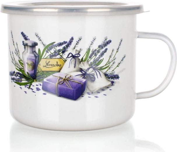 Emaillebecher Lavender 0,9 l mit Kunststoffdeckel