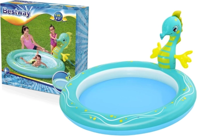 BESTWAY aufblasbarer Wasserspielplatz mit Seepferdchen 188 × 160 × 86 cm