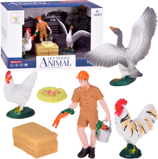 Bauernhof-Figuren-Set mit Bauer und Vögeln