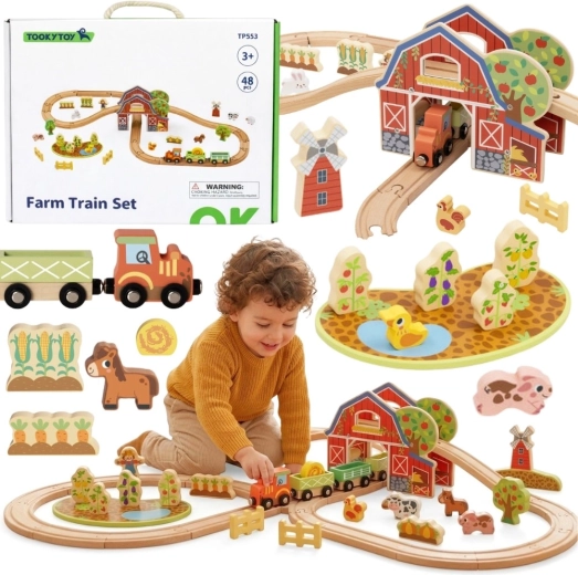 Holzeisenbahn Bauernhof 48-teilig Tooky Toy