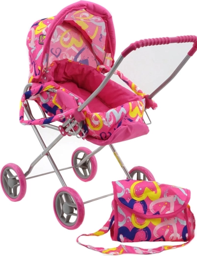 Adar Puppenwagen 2-in-1 mit herausnehmbarer Babywanne und Tasche – Herzchenmotiv
