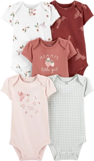 Carter's Baby-Bodys mit kurzem Arm und Envelope-Ausschnitt Hummingbird für Mädchen, 5 Stk., Gr. 56 (NB)