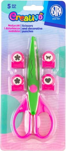 Set dekorativer Scheren und Motivstanzer ASTRA Creativo, 5-tlg., grün-rosa