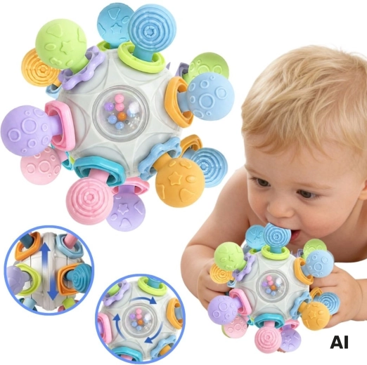 Woopie Baby Sensorik-Ball 3-in-1 mit Beißring und Rassel 6m+ - 1 Stück