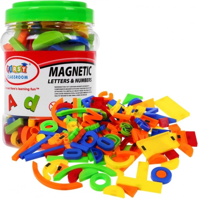 Set aus bunten magnetischen Buchstaben, Zahlen und Formen, 128 Stück