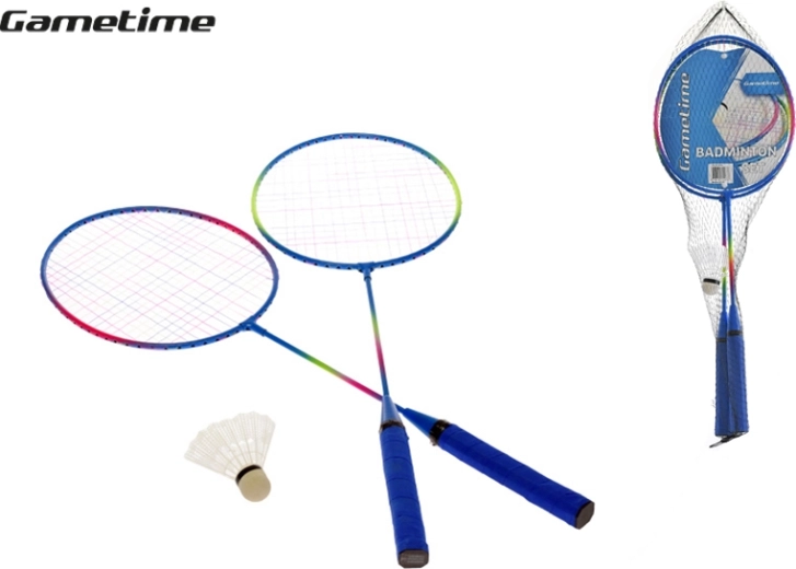 Badminton-Schlägerset 62,5 cm mit Federbällen im Netzbeutel