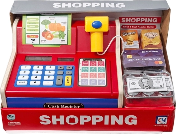 Holze-Spielzeugkasse für Kinder mit Zubehör