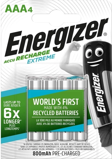 Energizer Extreme AAA wiederaufladbare Batterien 800 mAh, 4 Stk.
