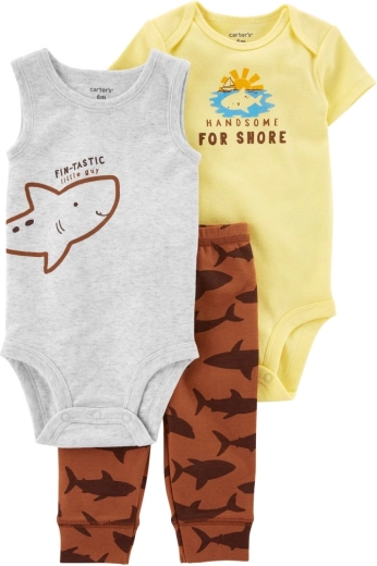 Carter's 3-teiliges Set für Jungen Brown Shark – Jogginghose und 2× Body – 6m