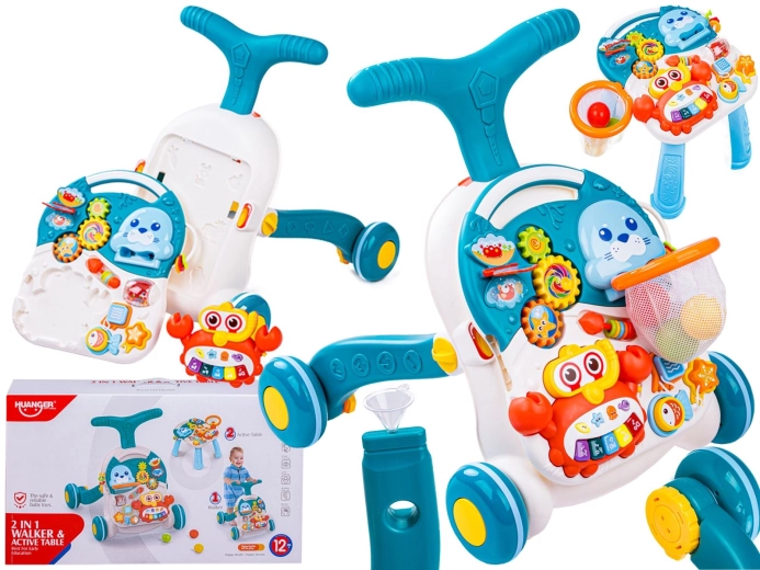 Interaktiver Kinderlauflernwagen und Lerntisch 2-in-1 mit Basketball, blau