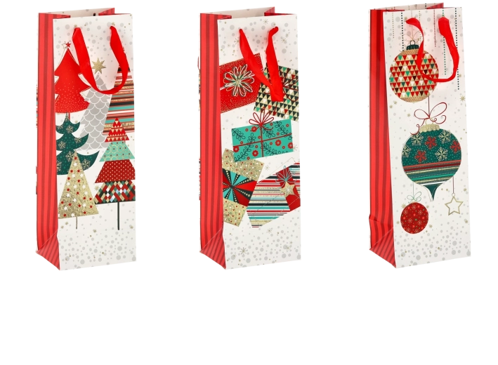 Weihnachtliche Geschenktasche für Wein aus stabilem Papier
