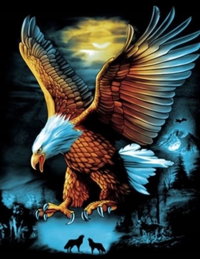 Diamantmalerei Adler bei Vollmond 30 × 40 cm