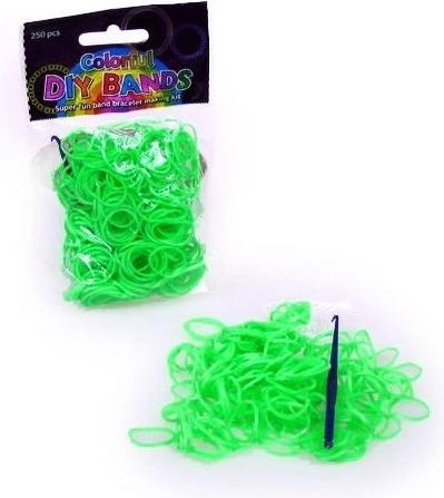 Set mit 250 hellgrünen Loom-Gummibändern mit Häkchen und Verschlüssen
