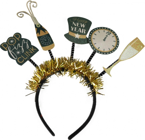 Silvester-Party-Stirnband mit schwarz-goldenen Dekorationen