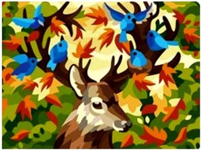 NORIMPEX Malen nach Zahlen Hirsch mit Vögeln 40 x 50 cm
