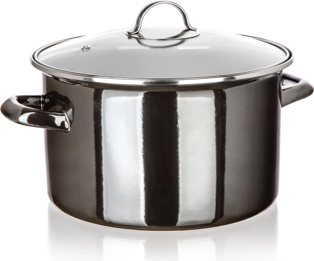 Emaille-Topf mit Glasdeckel 26 cm 6 l Metallic Black