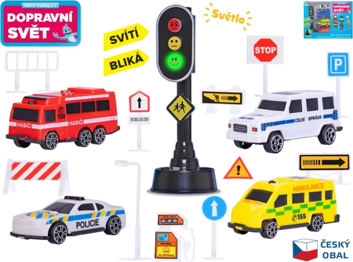 Autoset mit Verkehrsschildern und Ampel mit Licht, 4 Stk.