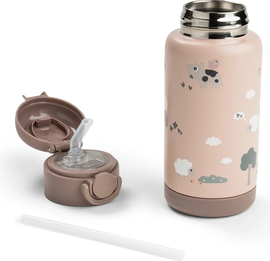 Done by Deer Thermoflasche mit Strohhalm Tiny farm rosa 340 ml
