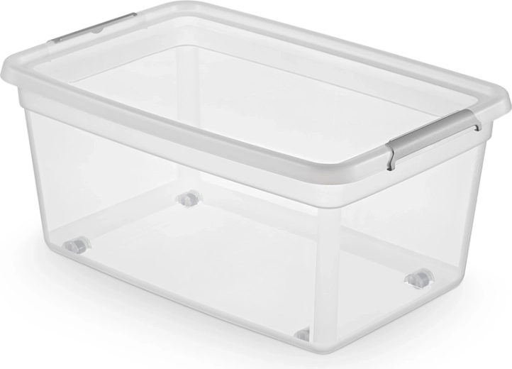 Basestore Aufbewahrungsbox auf Rollen mit Deckel und Clips 40 l