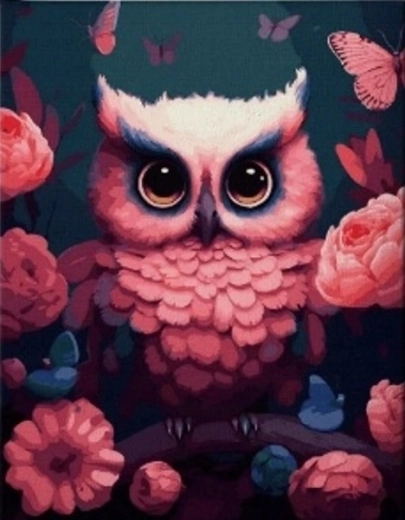 Diamantmalerei Rosa Eule 30 × 40 cm