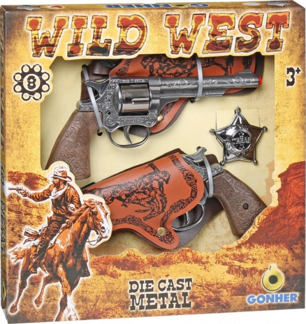 Cowboy-Set 2 Revolver mit Abzeichen GONHER