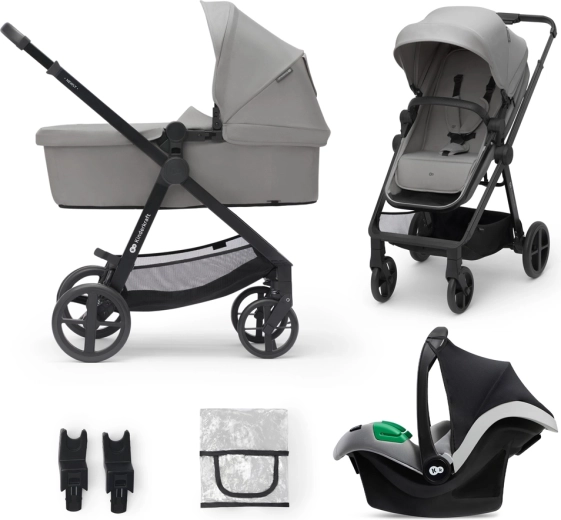 Kinderkraft Kombikinderwagen 3-in-1 Newly Moonlight Grey mit Babyschale Mink PRO