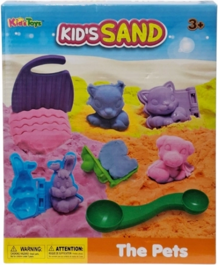 Set mit farbigem kinetischem Sand und Tierförmchen