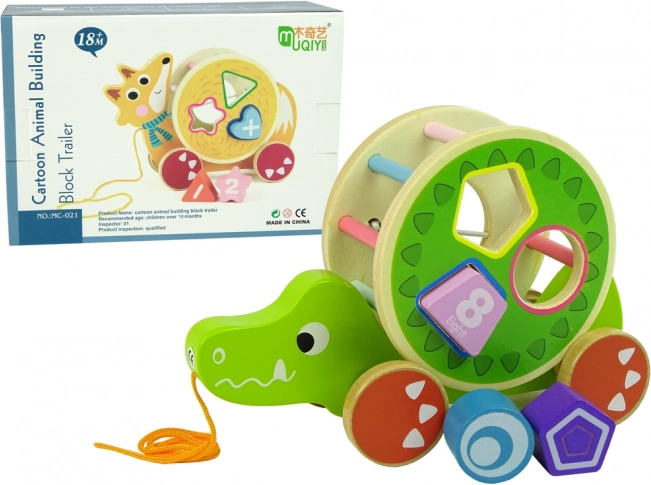 Holzspielzeug Krokodil zum Ziehen mit Sortierer