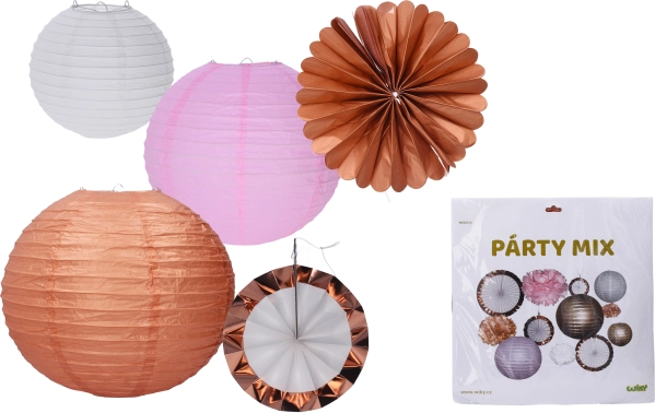 Party-Mix aus Papierdekorationen – Lampions, Pompons und hängende Deko (Set mit 12 Stk.)