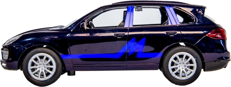 Schnelles ferngesteuertes Auto mit blauer Grafik