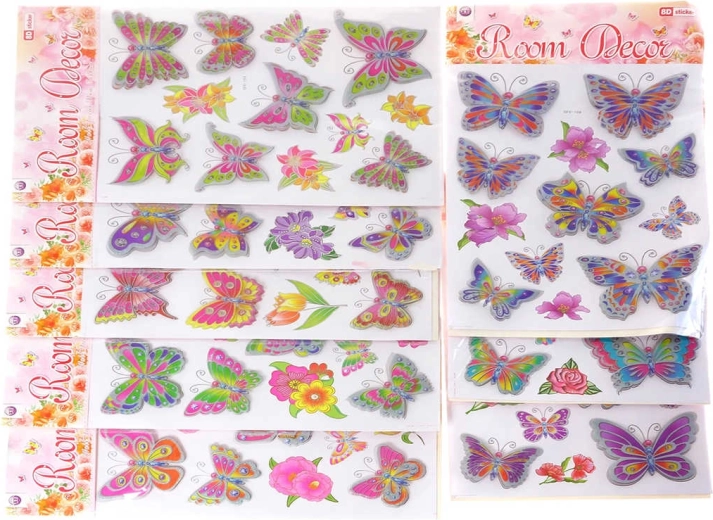 2D/3D-Aufkleber Schmetterlinge mit Glitzer für die Wand (12 Stk.)
