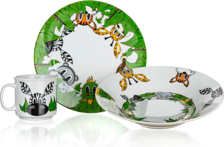 Kindergeschirr-Set Dschungelfreunde, 3-teilig, Keramik