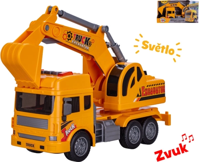 Bau-Bagger mit Licht und Sound, Schwungradantrieb 27 cm